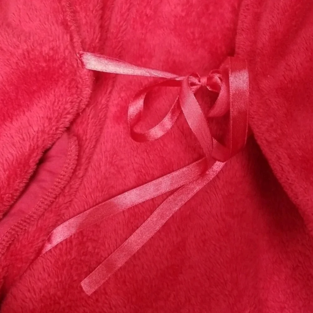 Women's Red Plush Bathrobe Vintage Simply Basic Size M